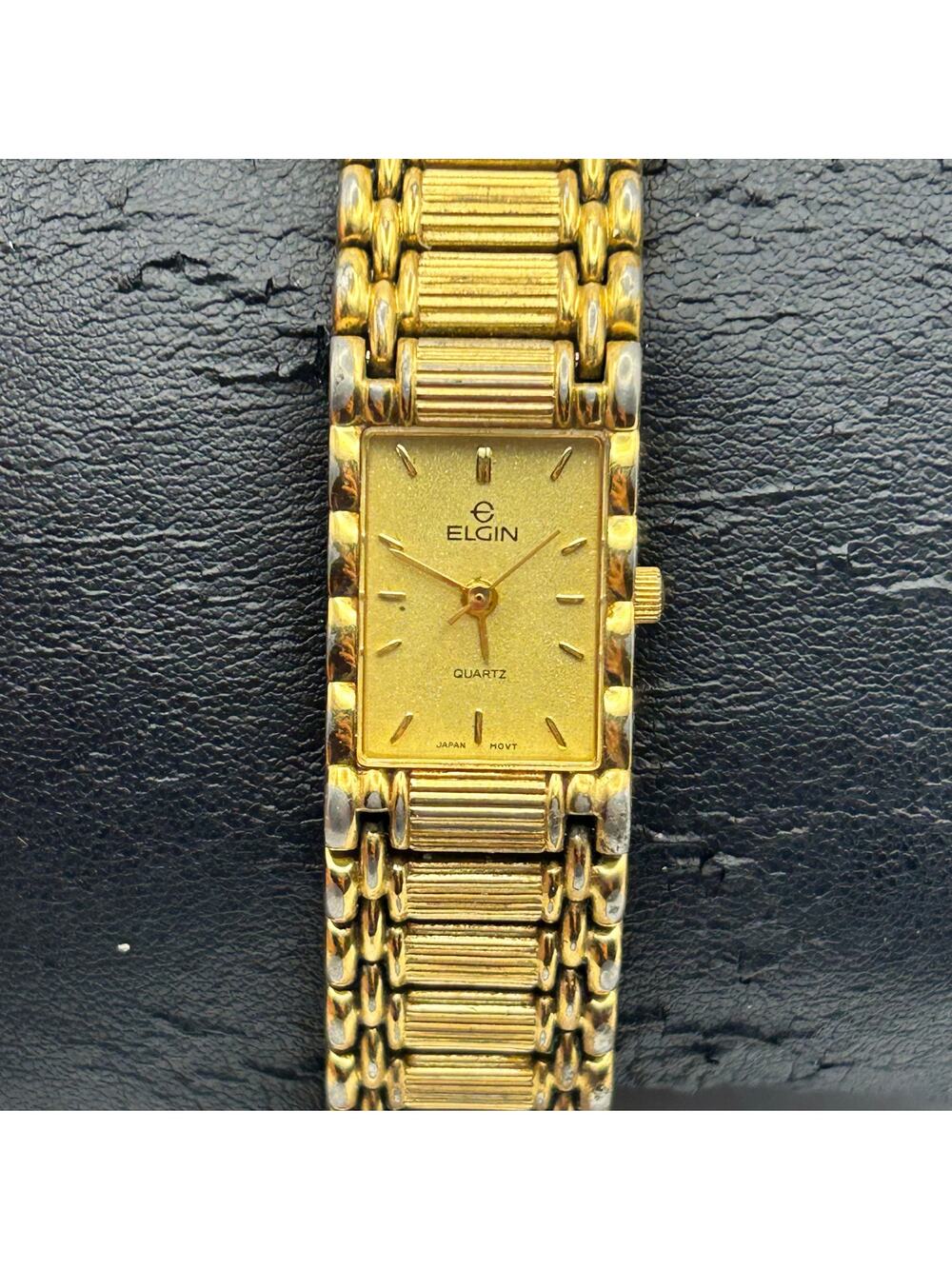 Elgin EM898-017 Rectangular Gold-tone Women’s Quartz Watch Working New Battery